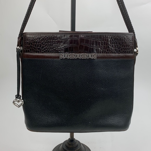 Brighton Handbags - Vintage Brighton Leather braided Double strap shoulder bag black Brown Silver